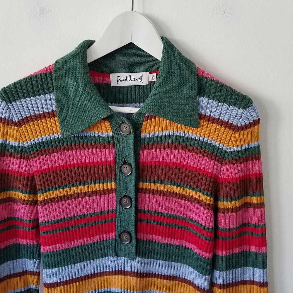 Rachel Antonoff Polo Rib Knit Sweater Dress In Multi Color Striped Size Small - Picture 3 of 10